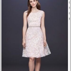 Ivory and blush floral fit and flare dress